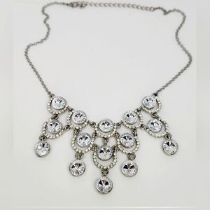 Crystal Large Rhinestone Burst Statement Cluster Bib Collar Necklace Silver Chai